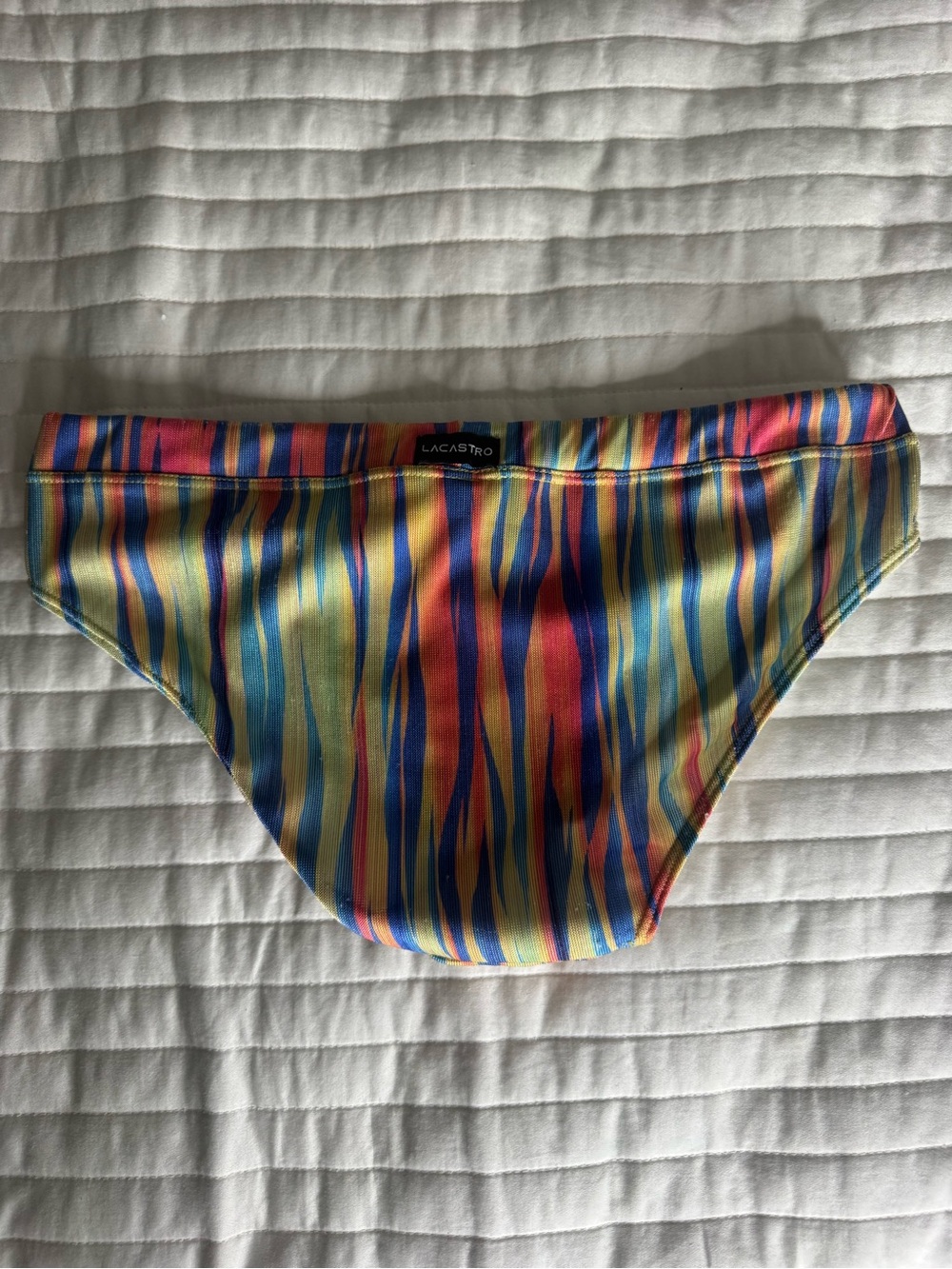 Men's Multicolor Stripe Swim Trunks - Vibrant Stripe Design - Picture 2 of 4